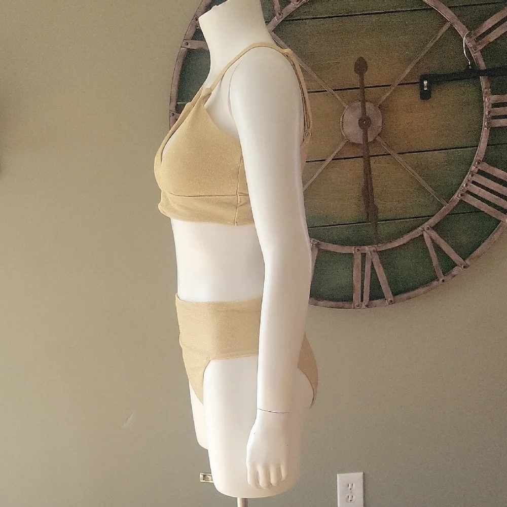Aerie Gold Shimmer Bikini Set - Metallic Two-Piece